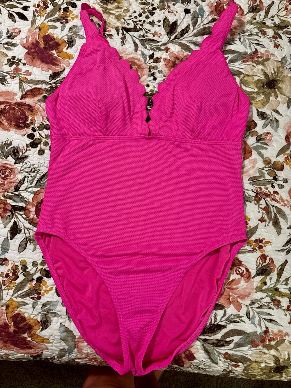 kate spade Hot Pink Scalloped V-Neck One-Piece Swimsuit - Picture 2 of 4